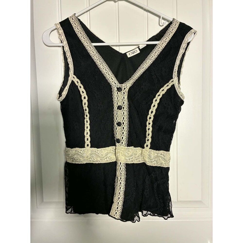 Ladies Medium Camisole Corset Black Lace Overlay Top